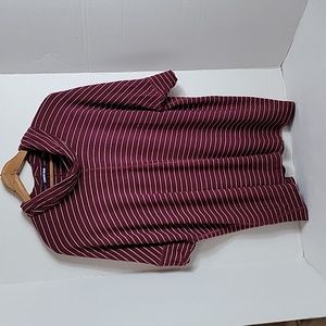 Lands' End Women's Maroon White Striped Short Sleeve Turtleneck Top,  L 14-16